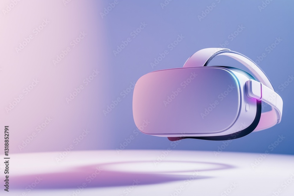 Minimalistic virtual reality glasses levitating on a light lilac background.