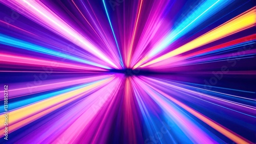 A colorful, blurry image of a light show with a purple and yellow stripe