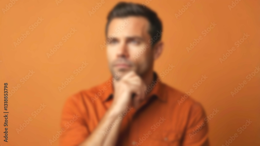 Blurred background highlighting a quiet moment of thought against an orange backdrop, merging modern style with conceptual art Blurred background highlighting a quiet moment of thought against an orange backdrop, merging modern style with conceptual art
