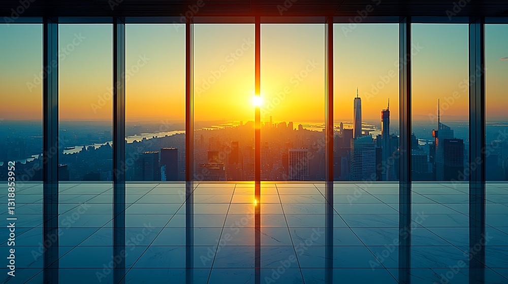 Fototapeta premium City Sunrise Modern Office View Skyscrapers Success Opportunity