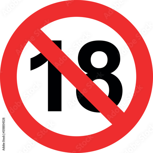 Age limit under 18 years old is forbidden circle sign on white background