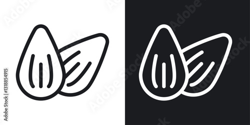 Almond icon set in black and white stroke lines