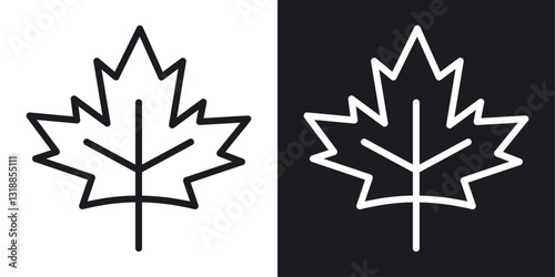 Autumn leaf canadian icon set in black and white stroke lines