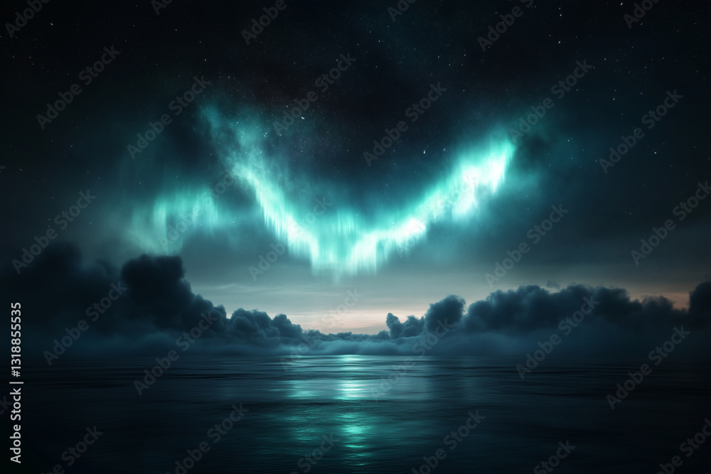 Aurora Borealis over tranquil ocean waters Aurora Borealis over tranquil ocean waters