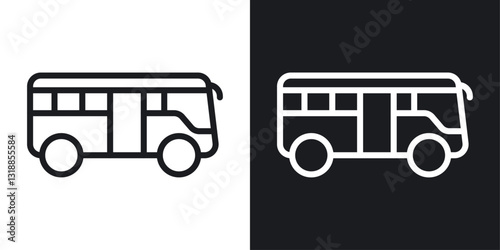 Bus coach icon set in black and white stroke lines