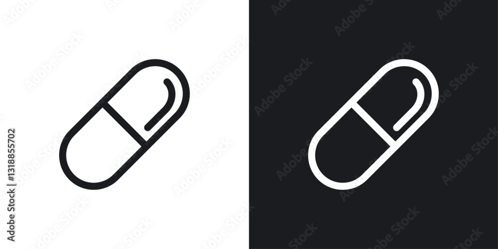 Capsule icon set in black and white stroke lines Capsule icon set in black and white stroke lines