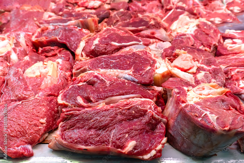 Fresh Cuts of Pork and Beef on Display Fresh Cuts of Pork and Beef on Display