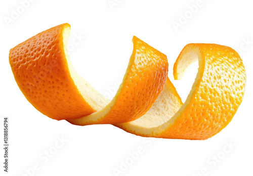 Isolated orange zest curls, studio shot, transparent  background