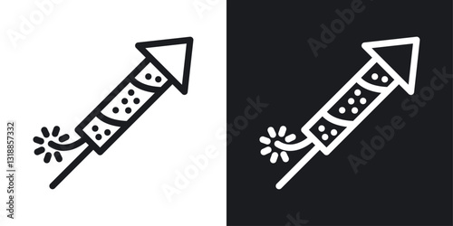 Fireworks rocket sign set in black and white stroke lines
