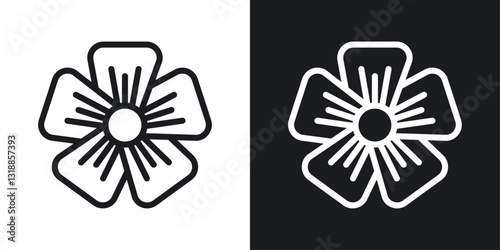 Flax flower icon set in black and white stroke lines