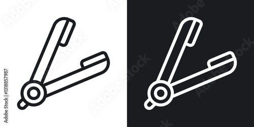 Hair straightener icon set in black and white stroke lines
