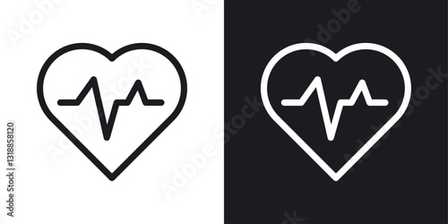 Heartbeat icon set in black and white stroke lines