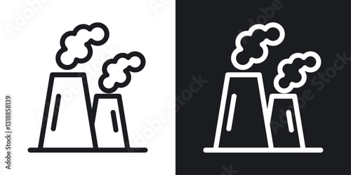 Heat power station icon set in black and white stroke lines