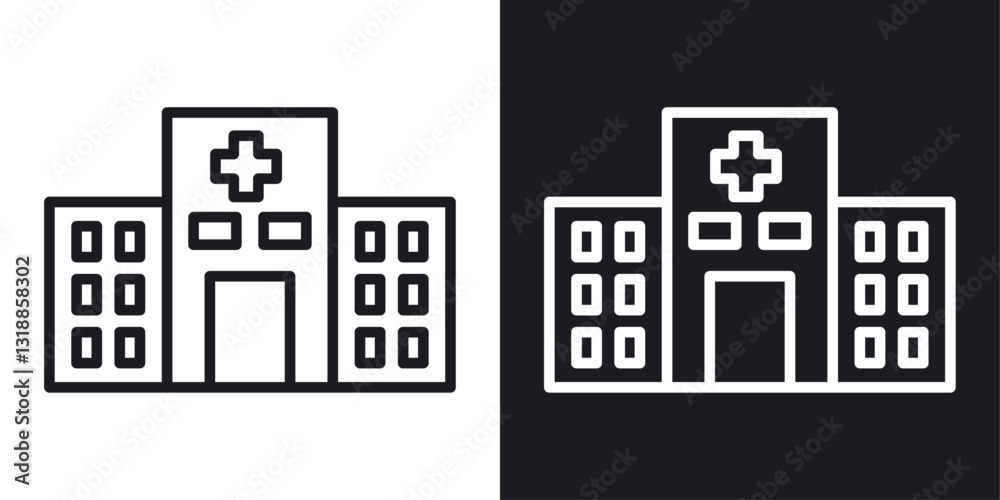 Obraz premium Hospital building icon set in black and white stroke lines