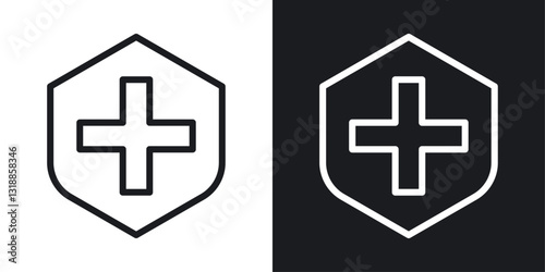 Immune guard icon set in black and white stroke lines