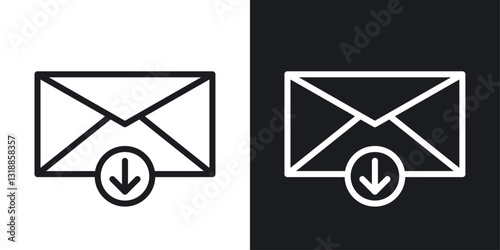 Inbox icon set in black and white stroke lines