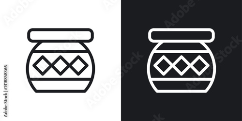 Indian pot icon set in black and white stroke lines