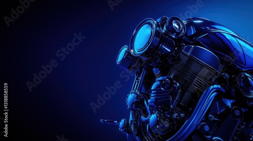 A sleek supercharged engine on a deep royal blue background, high detail. photo