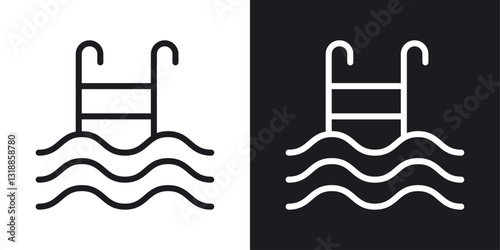 Ladder in swimming pool icon set in black and white stroke lines