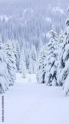 Snow-covered trees and forest at Eldora Mountain Ski Area, cold, mountain landscape, winter wonderland photo