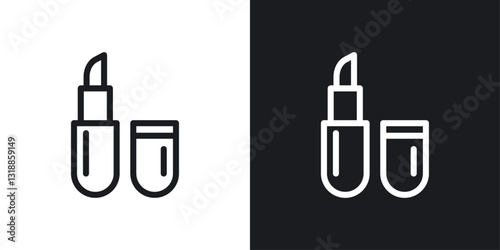 Lipstick icon set in black and white stroke lines