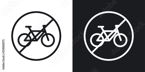 No bicycle sign set in black and white stroke lines