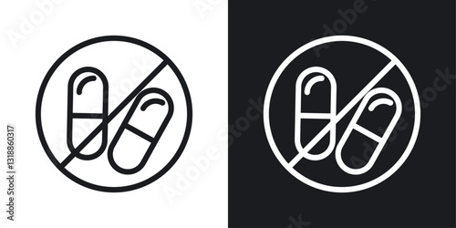 No drugs sign set in black and white stroke lines