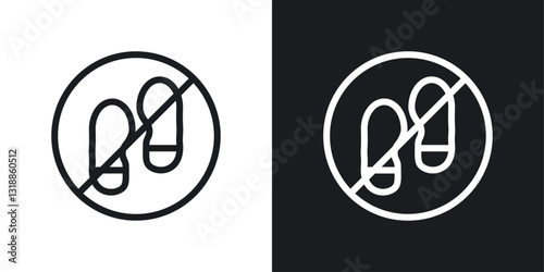 No foot print sign set in black and white stroke lines