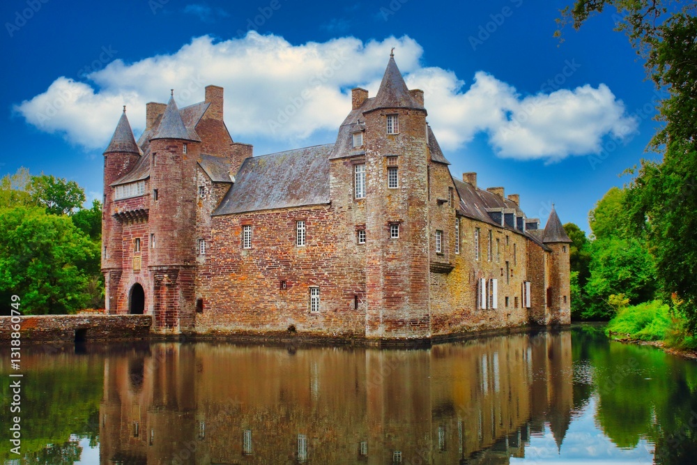 Obraz premium Château de Trécesson, Bretagne, Wasserschloss, Frankreich, Mittelalter 