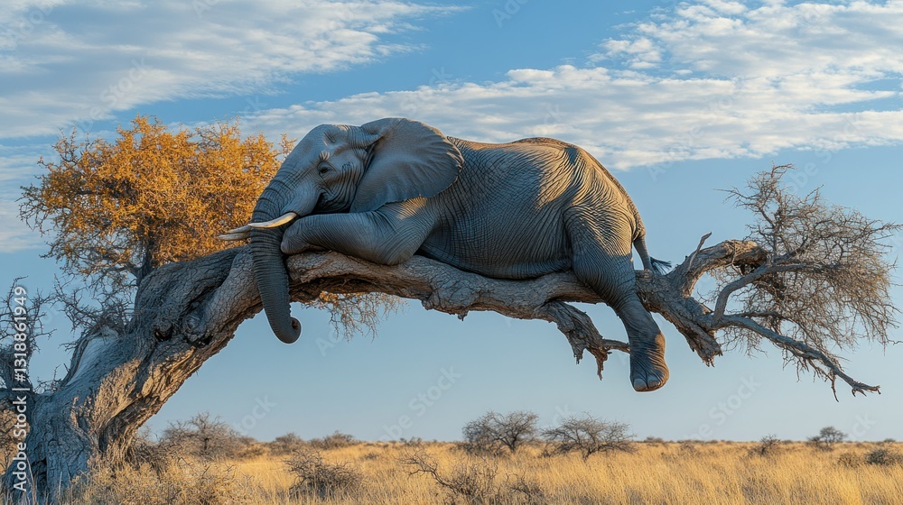 Fototapeta premium Elephant resting on a tree branch