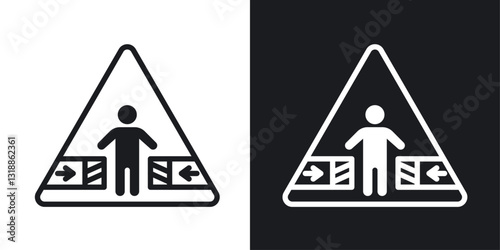 Risk of crushing warning sign set in black and white stroke lines