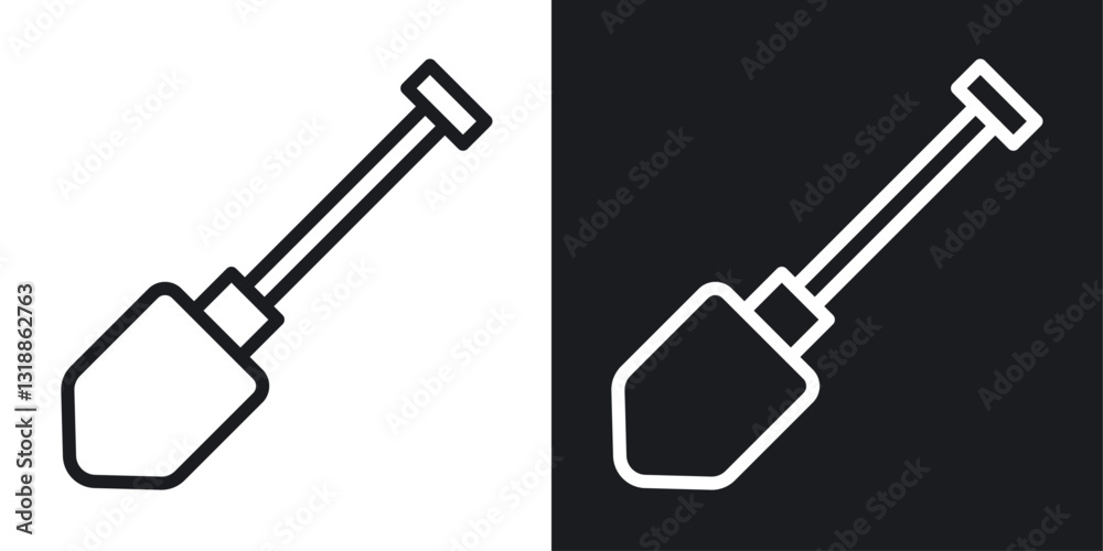 Naklejka premium Shovel icon set in black and white stroke lines