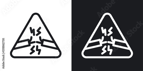 Short circuit icon set in black and white stroke lines