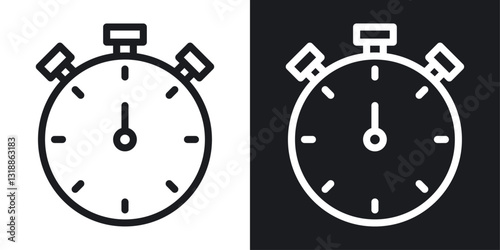 Stop watch icon set in black and white stroke lines