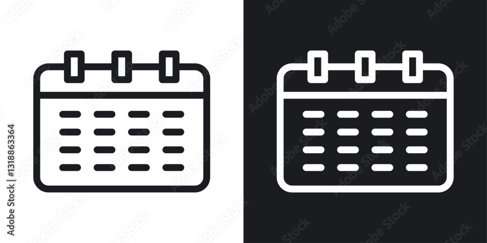 Table calendar icon set in black and white stroke lines Table calendar icon set in black and white stroke lines