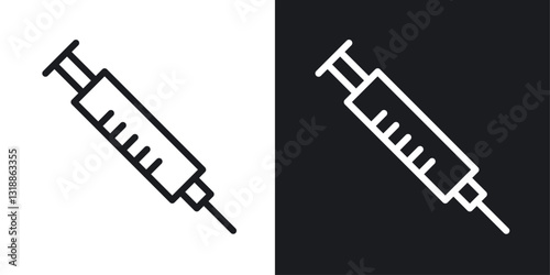 Syringe icon set in black and white stroke lines
