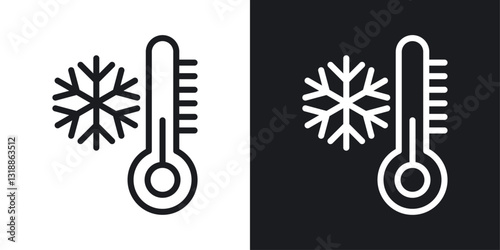 Thermometer cold icon set in black and white stroke lines