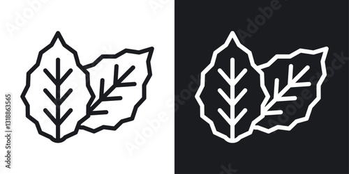 Tobacco leaves icon set in black and white stroke lines
