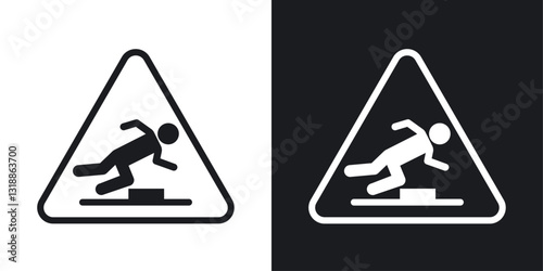 Tripping hazard warning sign set in black and white stroke lines
