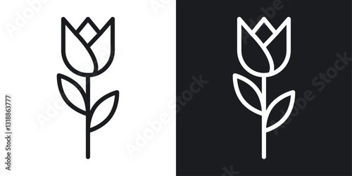 Tulip icon set in black and white stroke lines