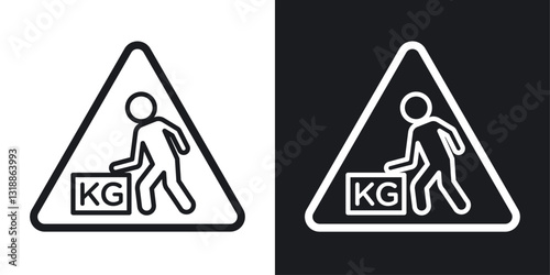 Warning heavy object sign set in black and white stroke lines