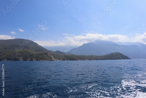 Fototapeta Naklejka Na Ścianę i Meble -  Aegean Sea view near the Dead Sea (Olu Deniz) in Fethiye, Mugla, Turkey.