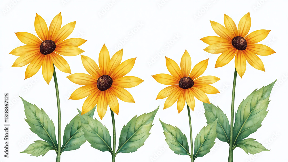Naklejka premium watercolor digital design illustration black eyed susan clipart watercolor