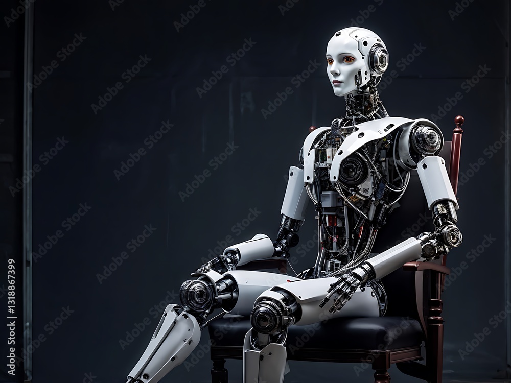 Naklejka premium Humanoid Robot Sitting in a Chair