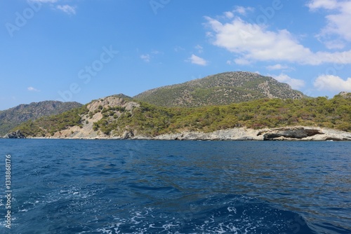Fototapeta Naklejka Na Ścianę i Meble -  Aegean Sea and costal view near the Dead Sea (Olu Deniz) in Fethiye, Mugla, Turkey.