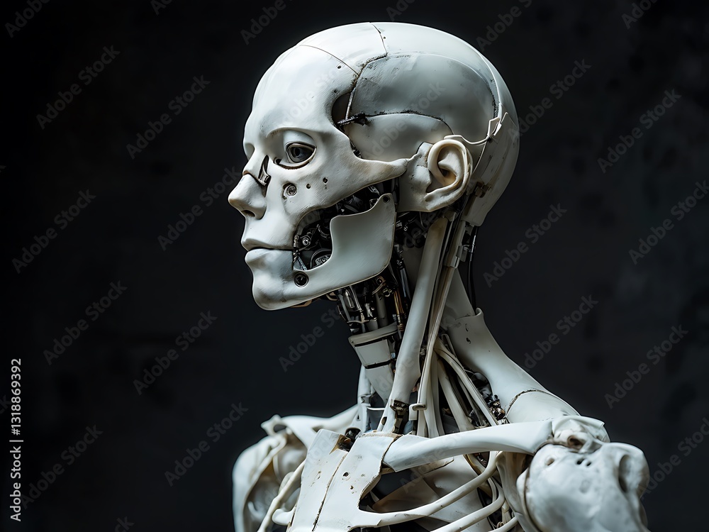 Anatomical Robot Bust with Detailed Mechanical Features