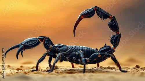 Black Scorpion on Sand Dune at Sunset
