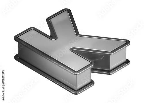 Isometric 3D letter K in chrome. 3D rendering display font suitable for poster, web, advertising and modern design projects.
