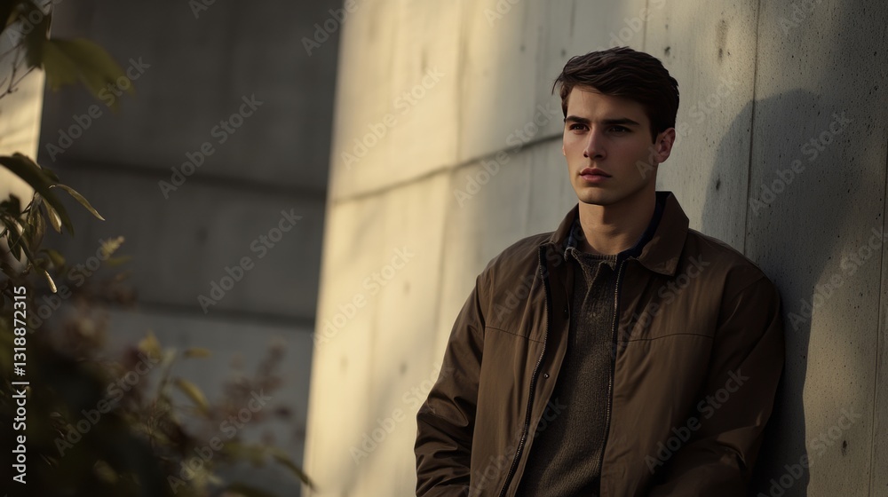 Obraz premium Generic Mockup Male Scene Brown Model Balcony Plain