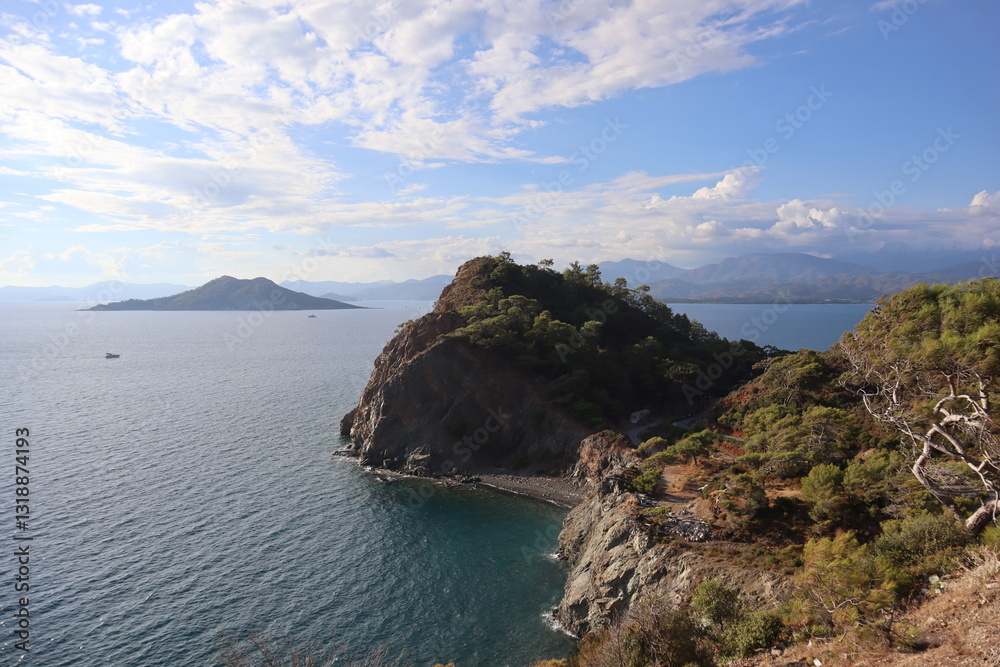 Fototapeta premium Aegean Sea and costal view near the Dead Sea (Olu Deniz) in Fethiye, Mugla, Turkey.
